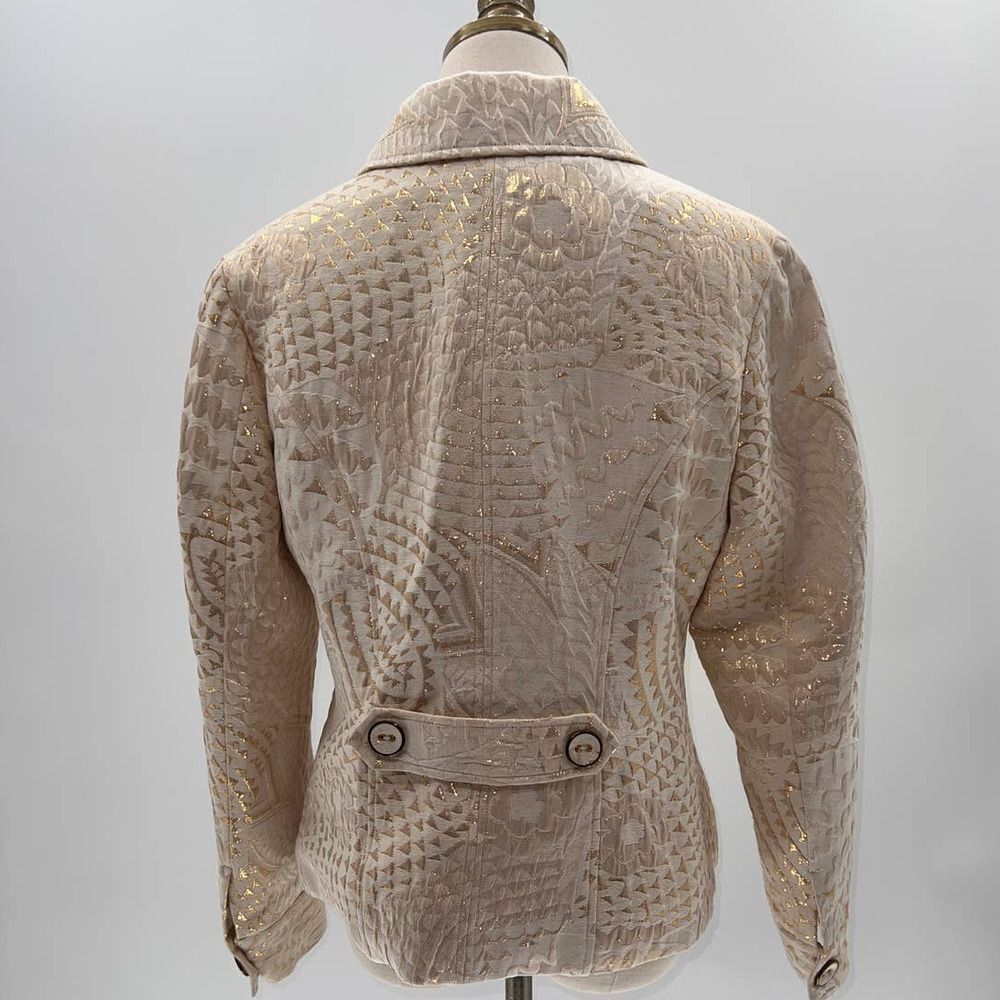Chico's Cream/Gold Metallic Textured Lined Biker Jacket- 1(M) - Picture 2 of 13